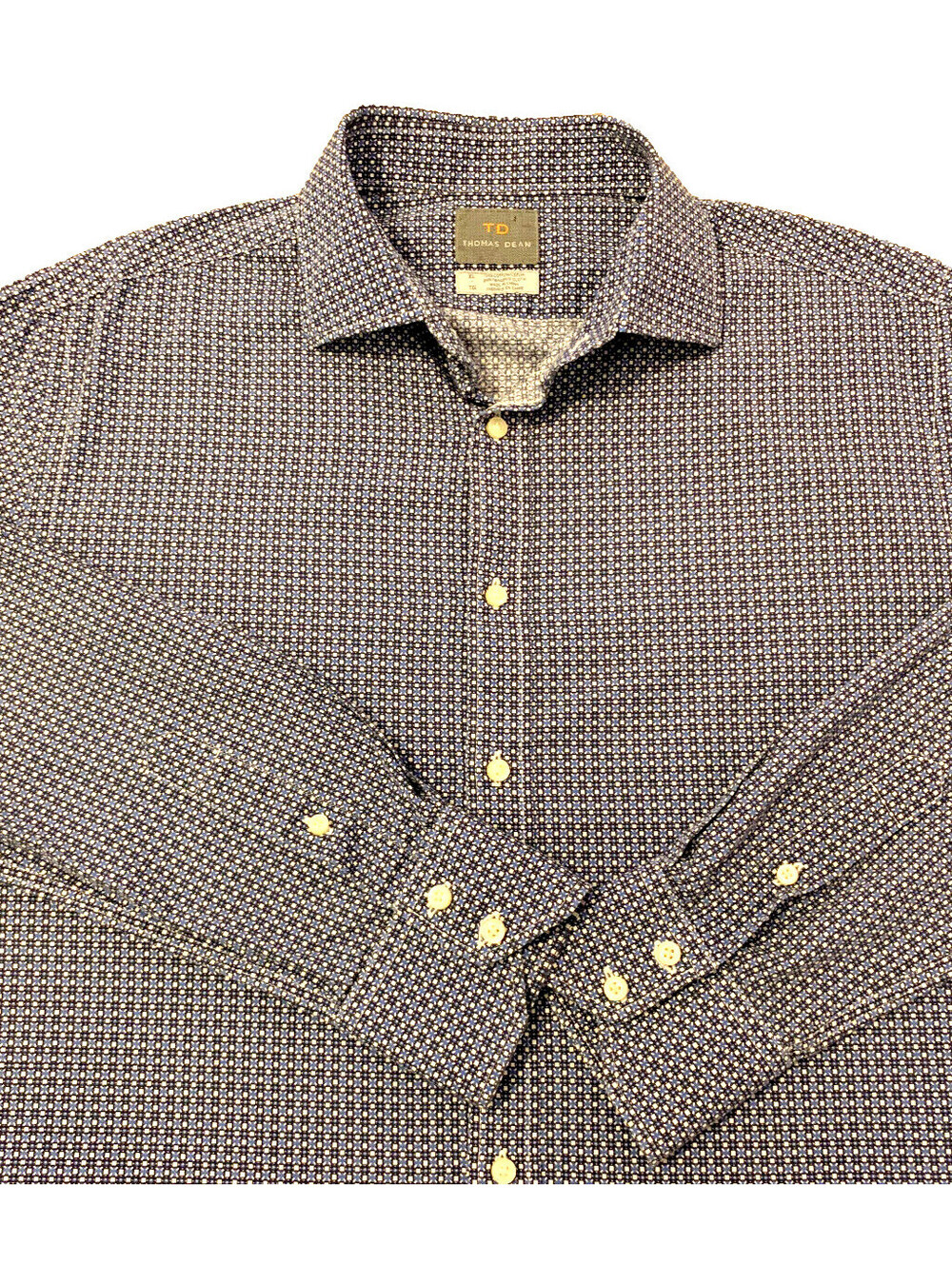 Thomas Dean RELAXED FIT Dress Shirt Men's XL Blue Geometric Button-Up Classy